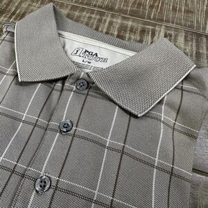 PGA Tour Men's Polo Size Large Tan Beige Check Short Sleeve Golf‎ Shirt